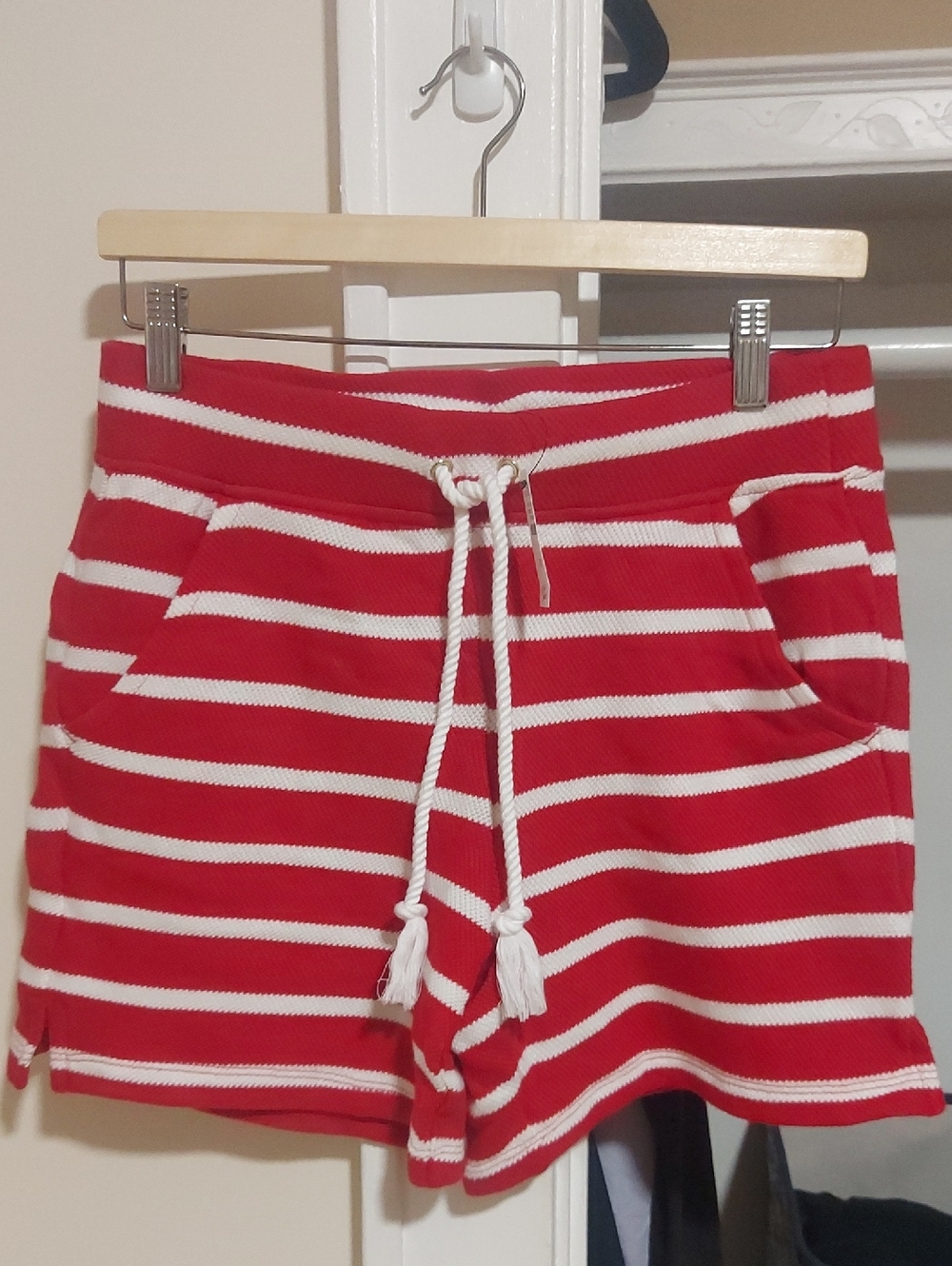 Talbots Red & White Striped Drawstring Athletic Shorts